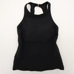 Lands End Tankini Top Black Textured Sleeveless Swim Top Built In Bra Size 2
